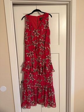 Taylor Pink Floral V-Neck Tiered Maxi Dress